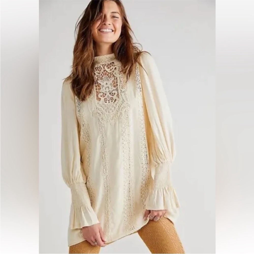 Free People One Vienna Crochet Mini Dress Cream NWOT